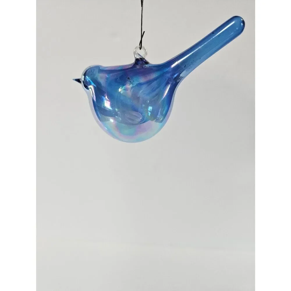 Vintage Hand Blown Glass Opalescent Blue Bird Sun Catcher Christmas Ornament